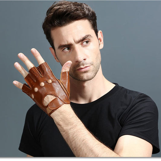 Goat Skin Leather Half Finger Gloves