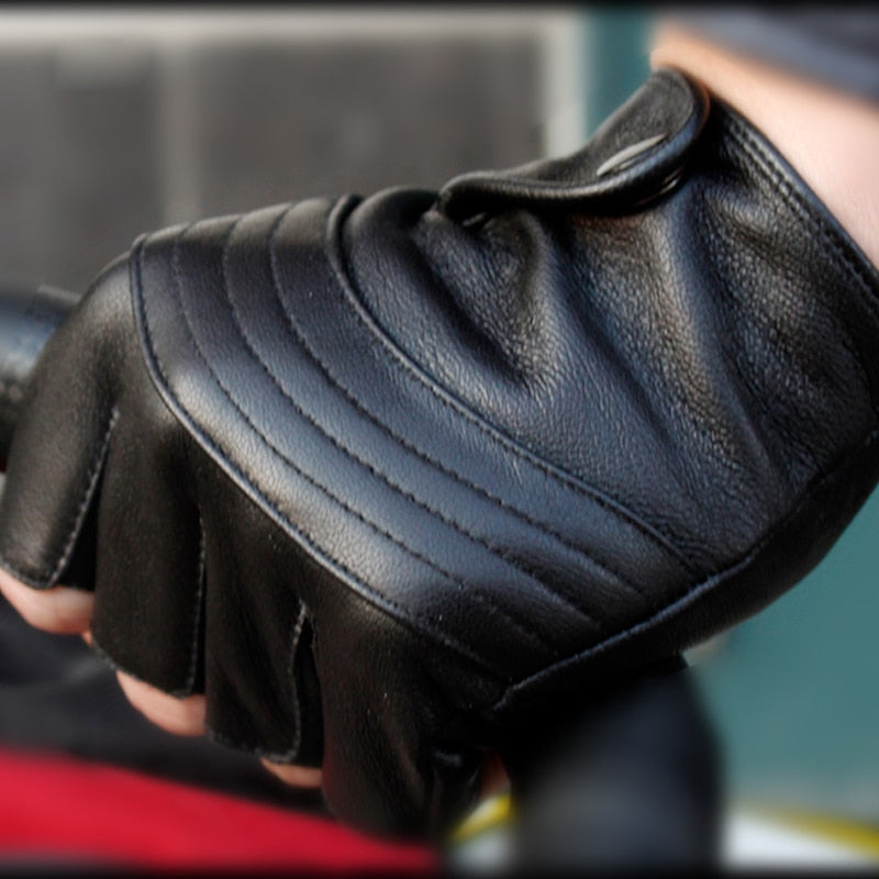 Leather Semi-Finger Men Gloves